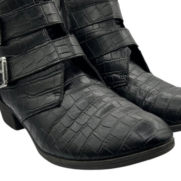 a.n.a. Afra Motorcycle Black Faux Croc Embossed Grunge Biker Ankle Boots (9M) - Picture 6 of 15